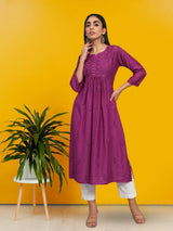 Maroon Chikankari Chanderi Cotton A-Line Kurta