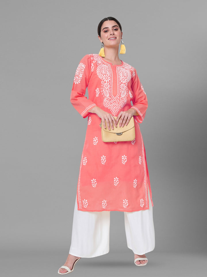 Hand Embroidered Chikankari Cotton Straight Kurta- PC3561