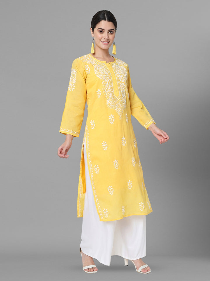 Hand Embroidered Chikankari Cotton Straight Kurta- PC3561