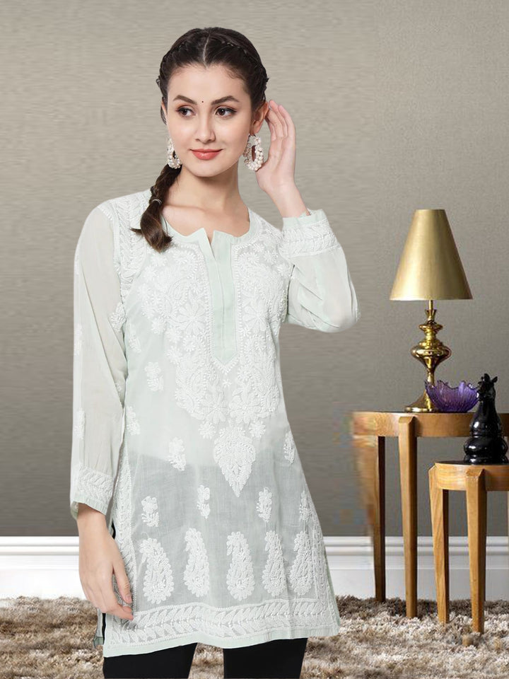 Women Hand Embroidered Chikankari Cotton Kurti PC3595