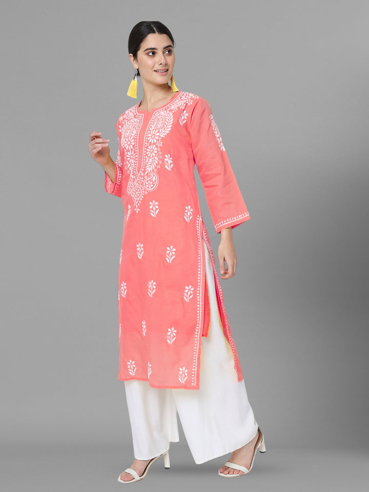 Hand Embroidered Chikankari Cotton Straight Kurta- PC3561