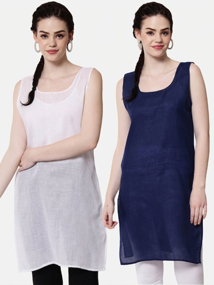 Women Pack Of 2 Solid Cotton Camisoles PC3603W-Navy2