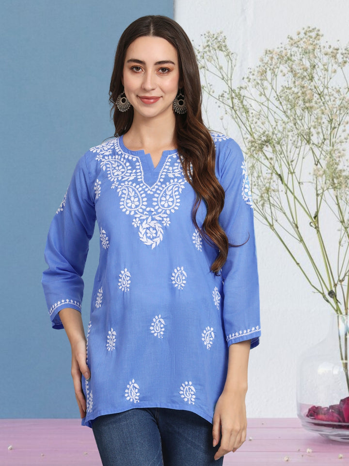 Women Hand Embroidered Chikankari Cotton Kurti PC3828