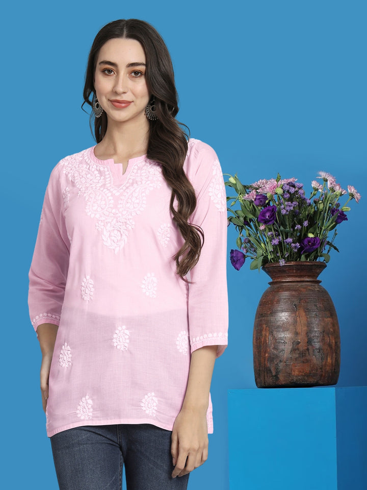 Women Hand Embroidered Chikankari Cotton Kurti PC3828