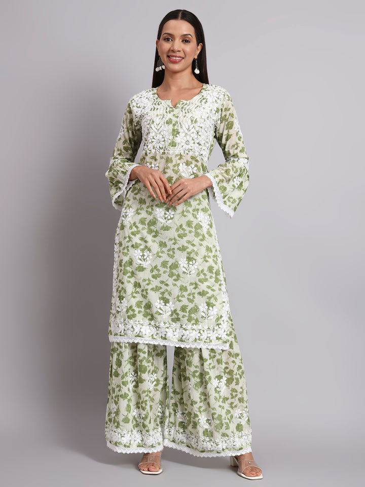 Women Hand Embroidered Chikankari Cotton kurta Shara set PC4099KS