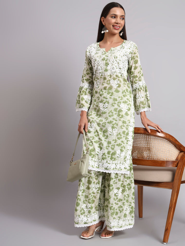 Women Hand Embroidered Chikankari Cotton kurta Shara set PC4099KS