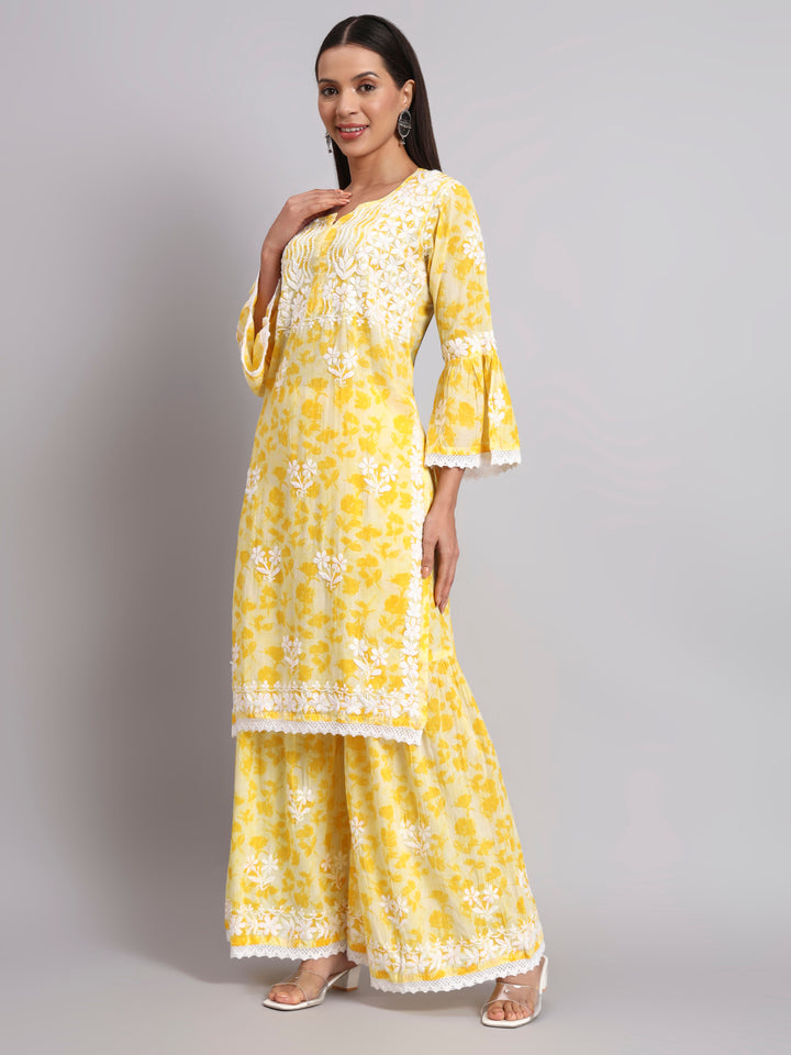 Women Hand Embroidered Chikankari Cotton kurta Shara set PC4099KS