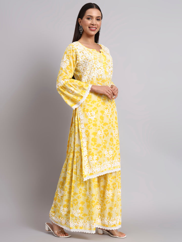 Women Hand Embroidered Chikankari Cotton kurta Shara set PC4099KS