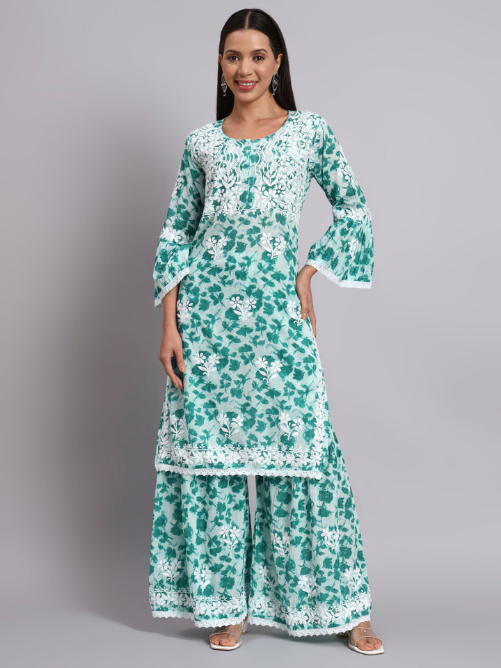 Women Hand Embroidered Chikankari Cotton kurta Shara set PC4099KS