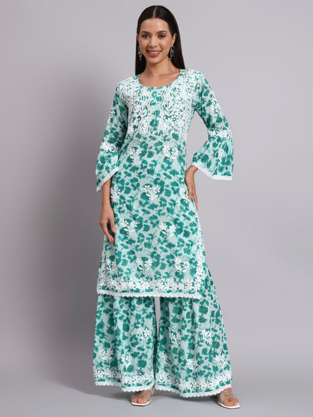 Women Hand Embroidered Chikankari Cotton kurta Shara set PC4099KS