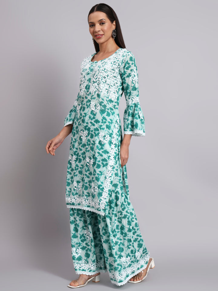 Women Hand Embroidered Chikankari Cotton kurta Shara set PC4099KS