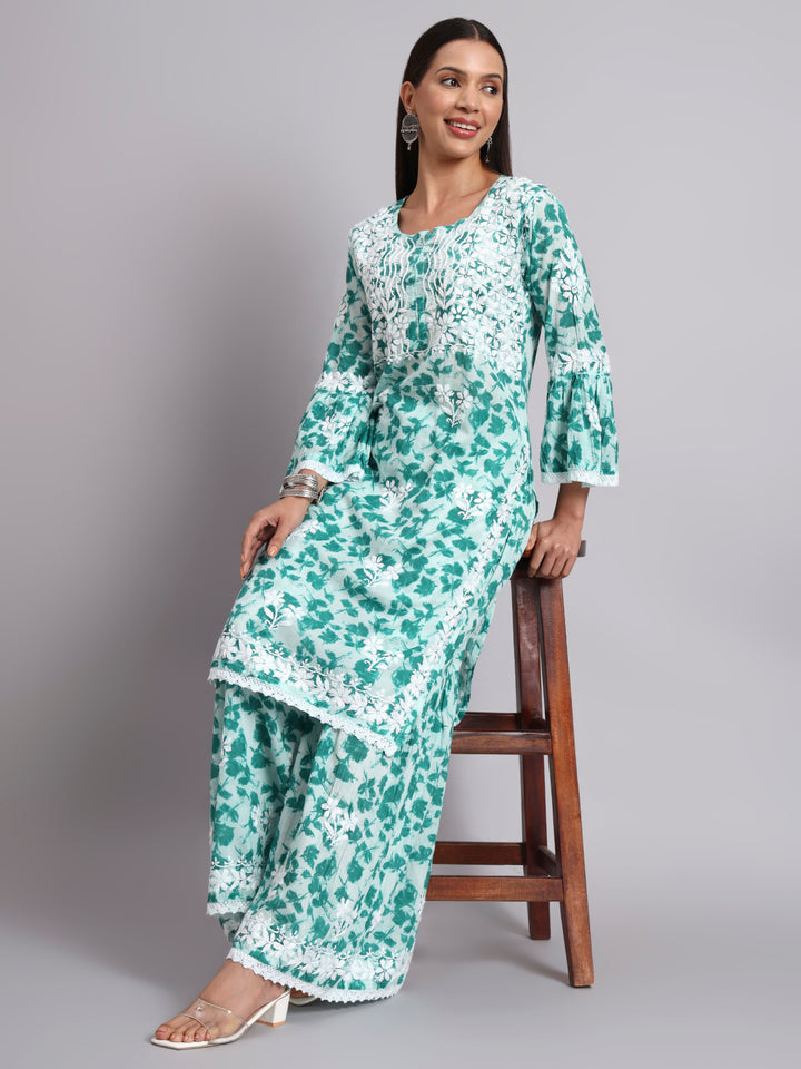 Women Hand Embroidered Chikankari Cotton kurta Shara set PC4099KS