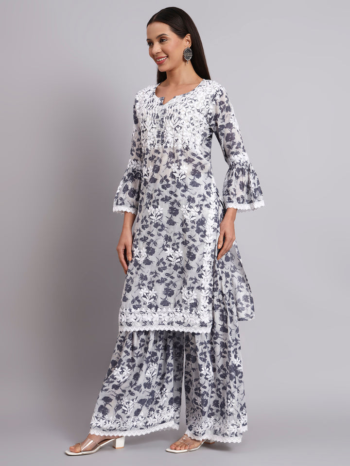 Women Hand Embroidered Chikankari Cotton kurta Shara set PC4099KS