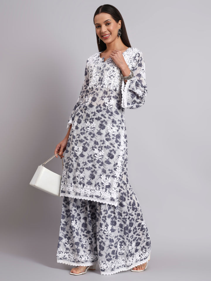 Women Hand Embroidered Chikankari Cotton kurta Shara set PC4099KS