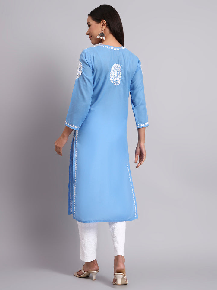 Hand Embroidered Chikankari Cotton Straight Kurta- PC3561