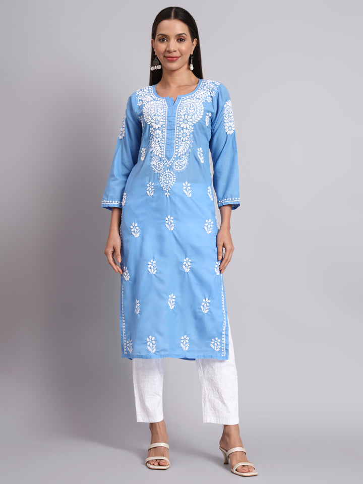 Hand Embroidered Chikankari Cotton Straight Kurta- PC3561