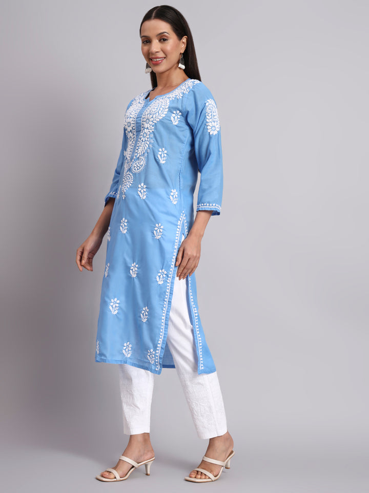 Hand Embroidered Chikankari Cotton Straight Kurta- PC3561