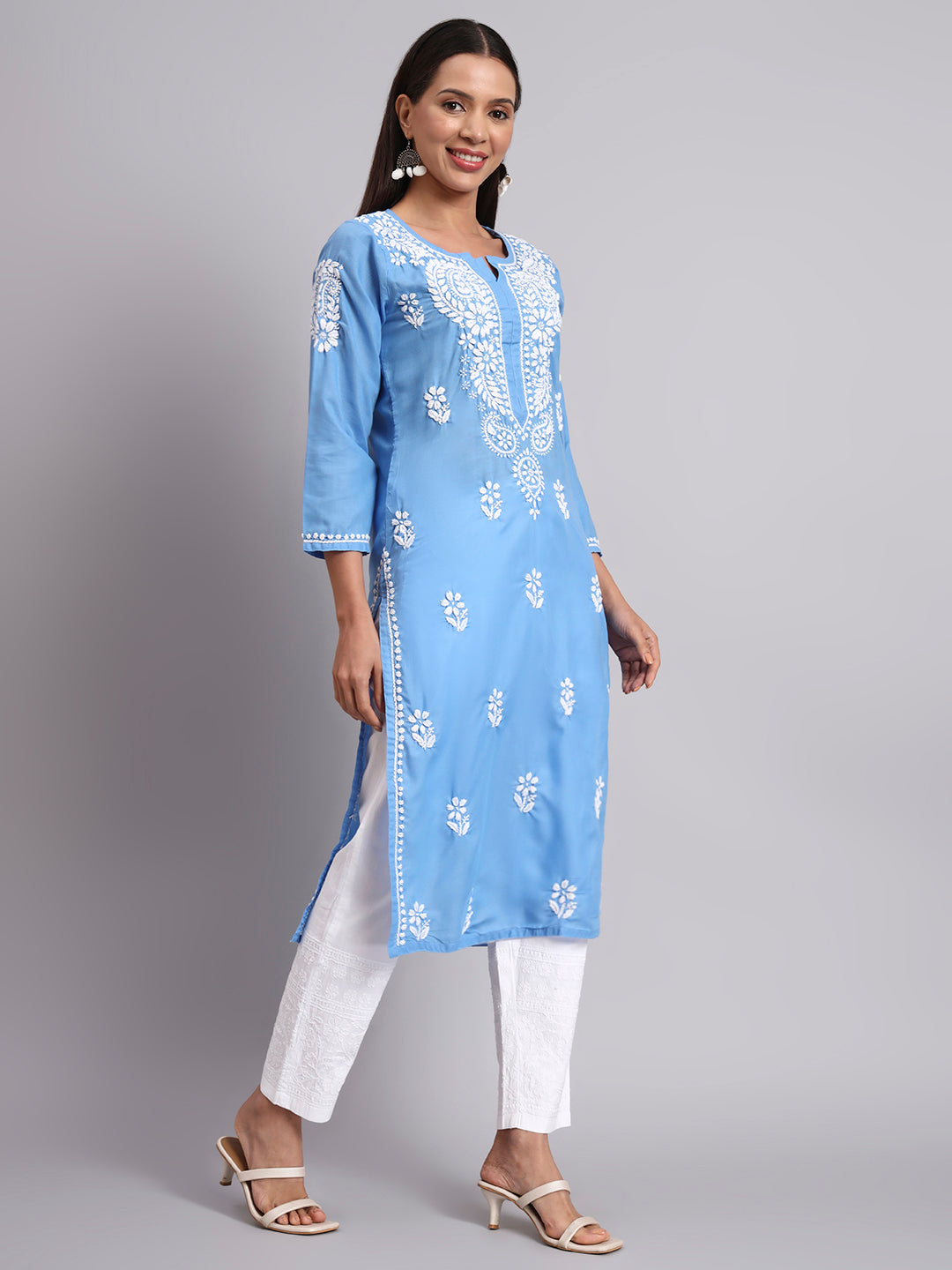Hand Embroidered Chikankari Cotton Straight Kurta- PC3561
