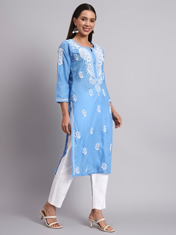 Hand Embroidered Chikankari Cotton Straight Kurta- PC3561