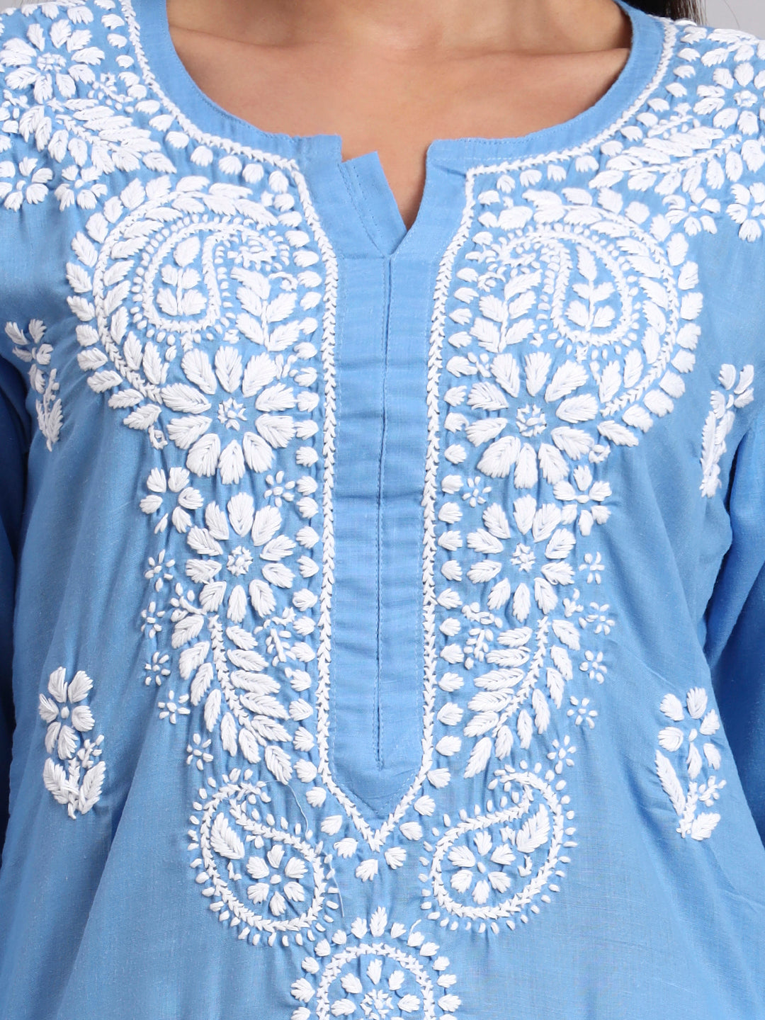 Hand Embroidered Chikankari Cotton Straight Kurta- PC3561