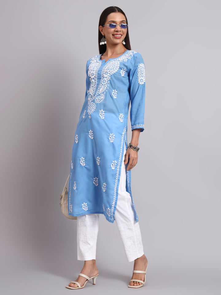 Hand Embroidered Chikankari Cotton Straight Kurta- PC3561