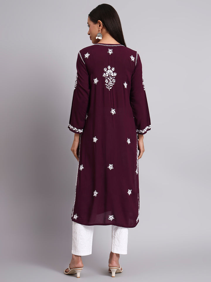 Hand Embroidered Chikankari Modal Straight Kurta- PC4059