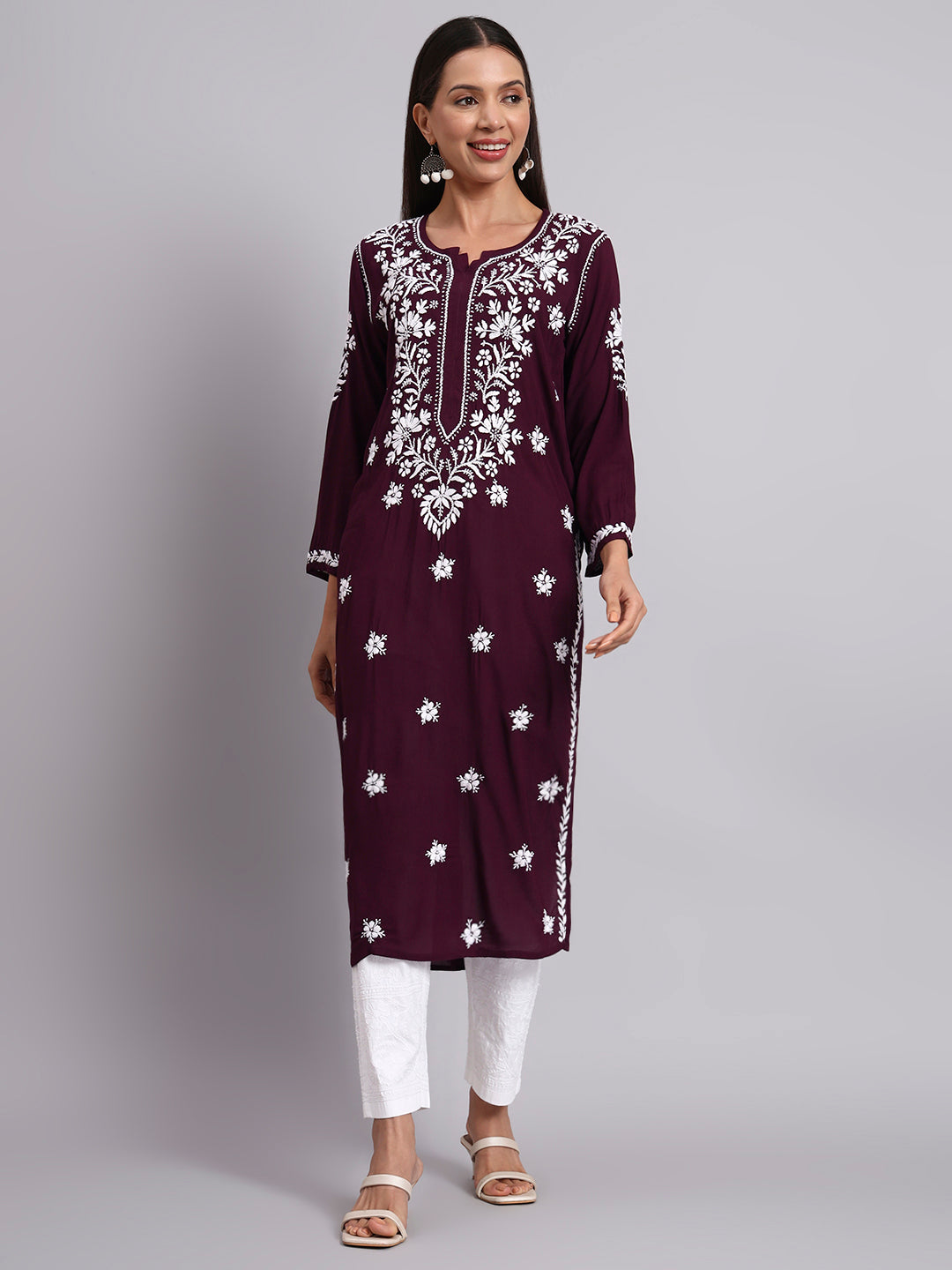 Hand Embroidered Chikankari Modal Straight Kurta- PC4059