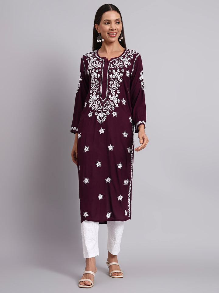 Hand Embroidered Chikankari Modal Straight Kurta- PC4059