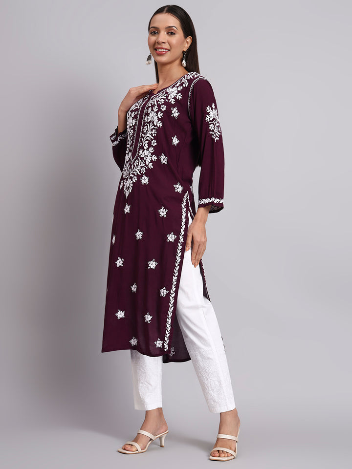 Hand Embroidered Chikankari Modal Straight Kurta- PC4059