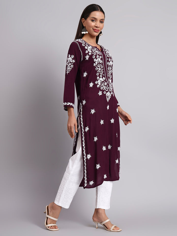 Hand Embroidered Chikankari Modal Straight Kurta- PC4059
