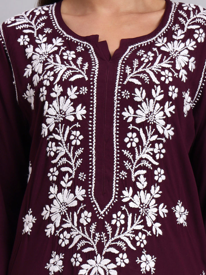 Hand Embroidered Chikankari Modal Straight Kurta- PC4059