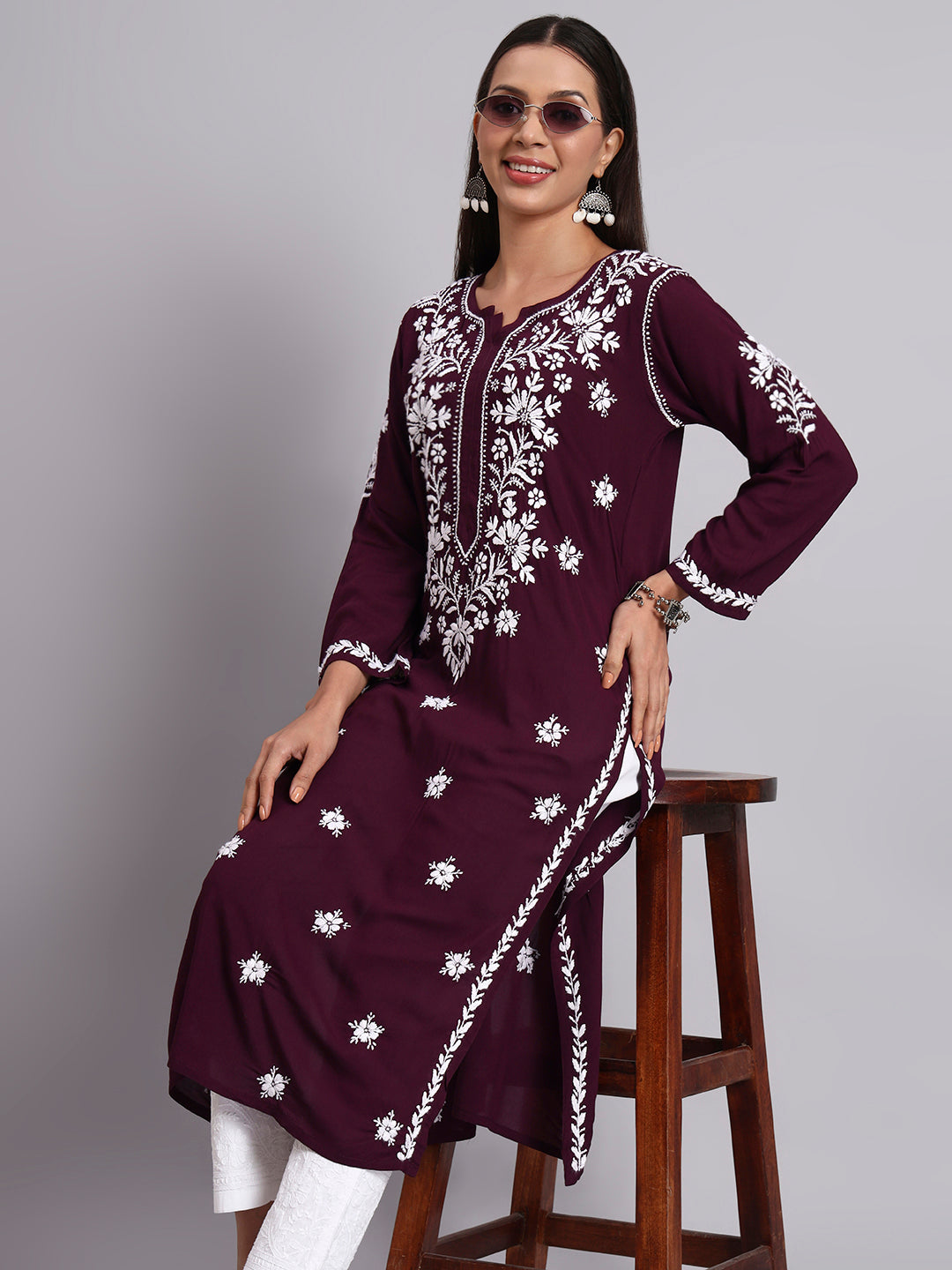Hand Embroidered Chikankari Modal Straight Kurta- PC4059