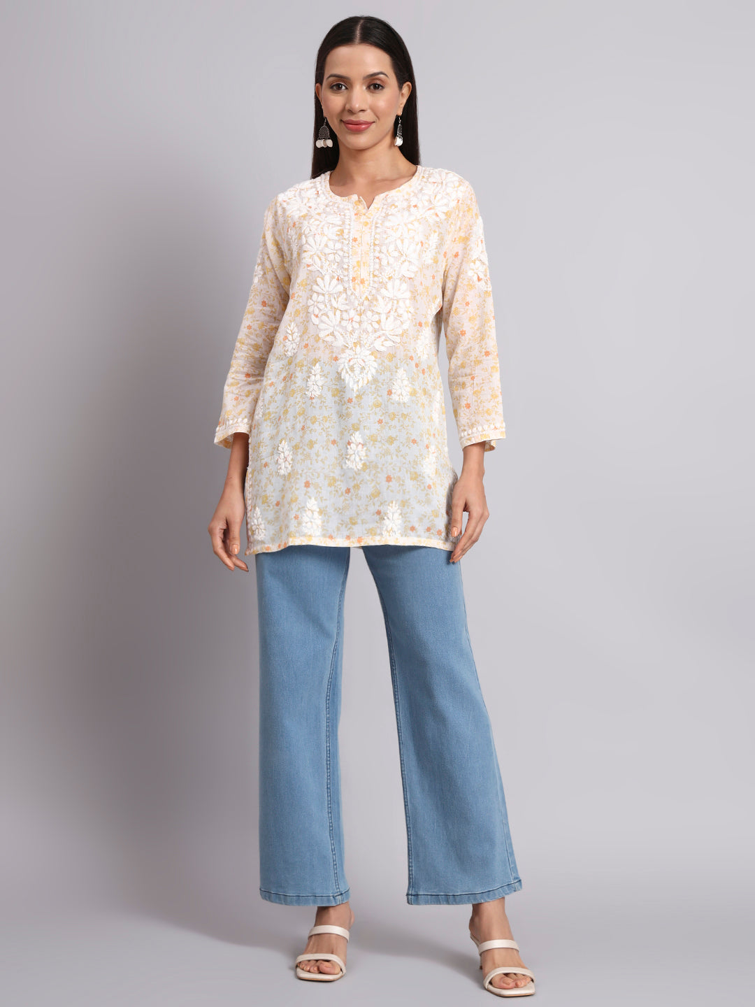 Women Hand Embroidered Chikankari Mulmul Kurti PC4073