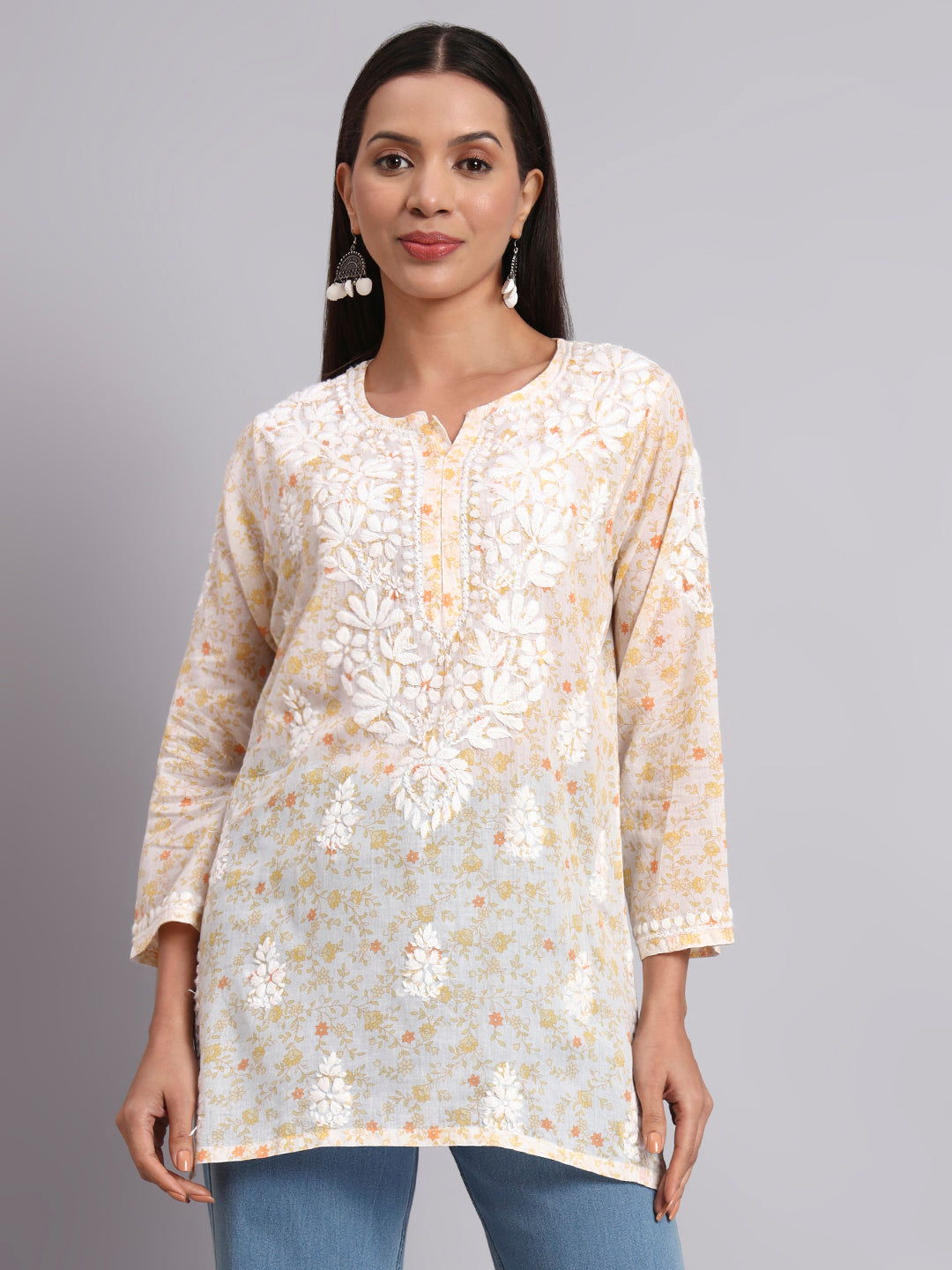 Women Hand Embroidered Chikankari Mulmul Kurti PC4073