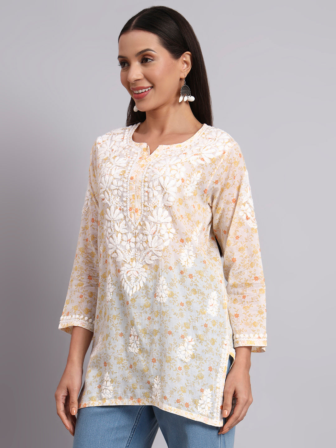 Women Hand Embroidered Chikankari Mulmul Kurti PC4073