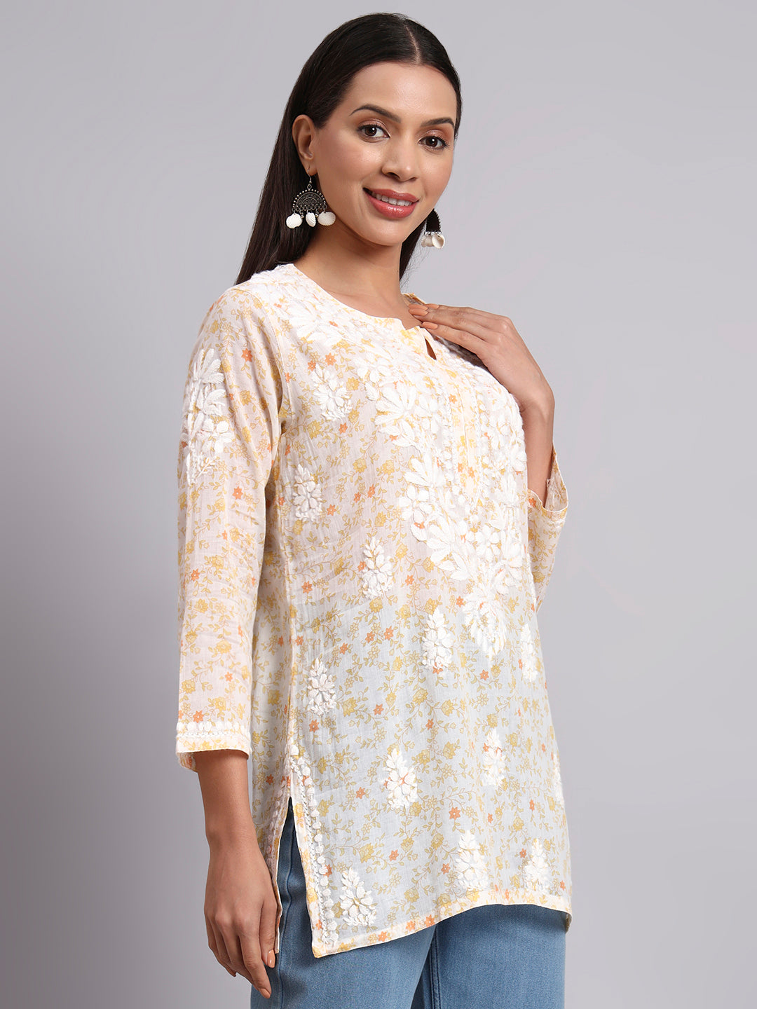 Women Hand Embroidered Chikankari Mulmul Kurti PC4073