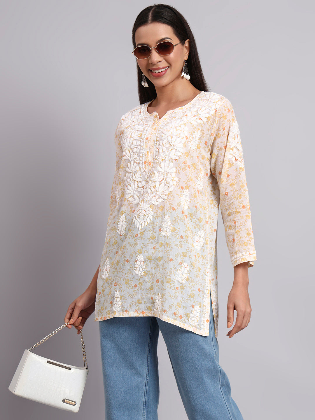 Women Hand Embroidered Chikankari Mulmul Kurti PC4073