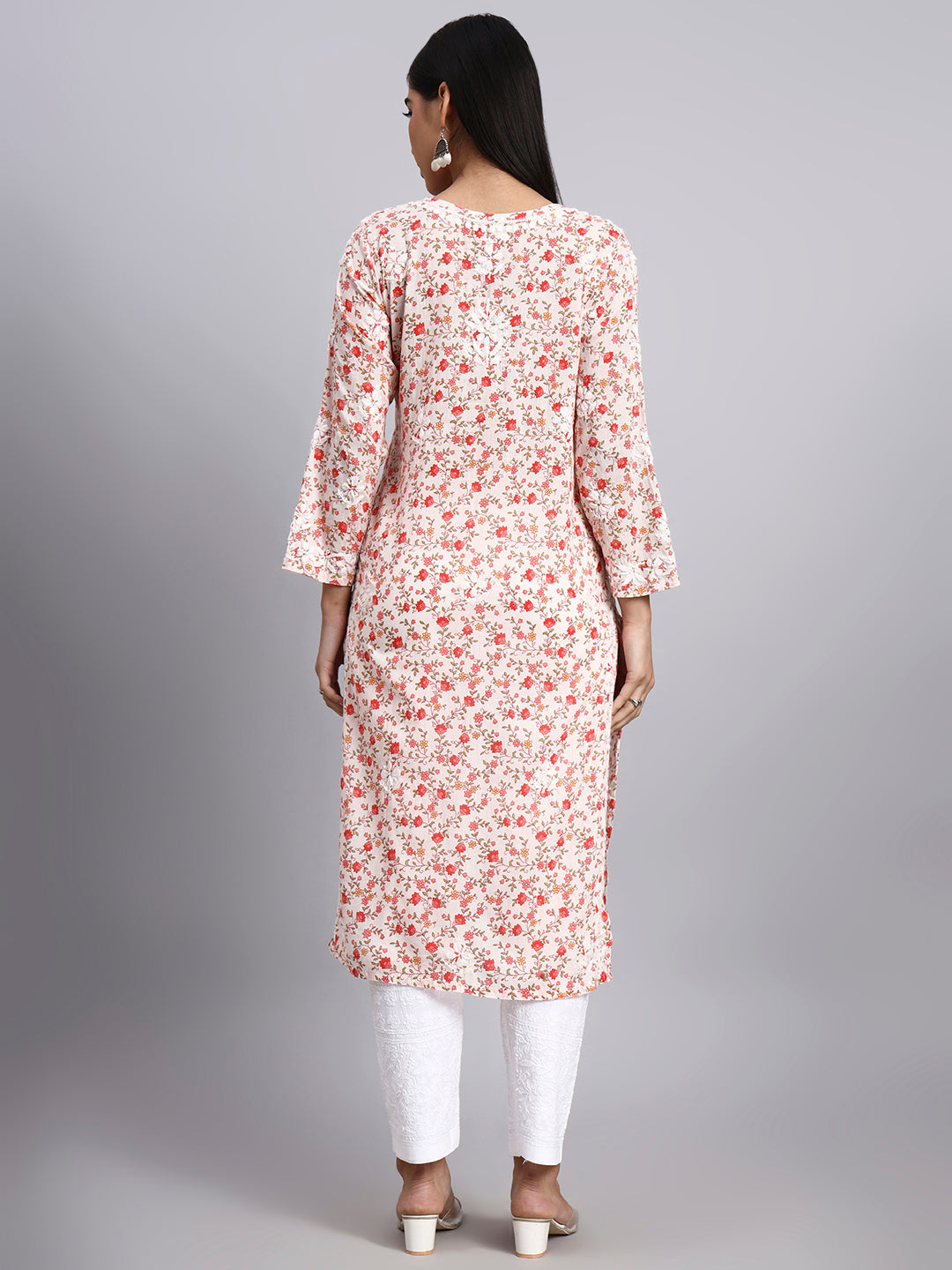Hand Embroidered Chikankari Mulmul Printed Straight Kurta- PC4105