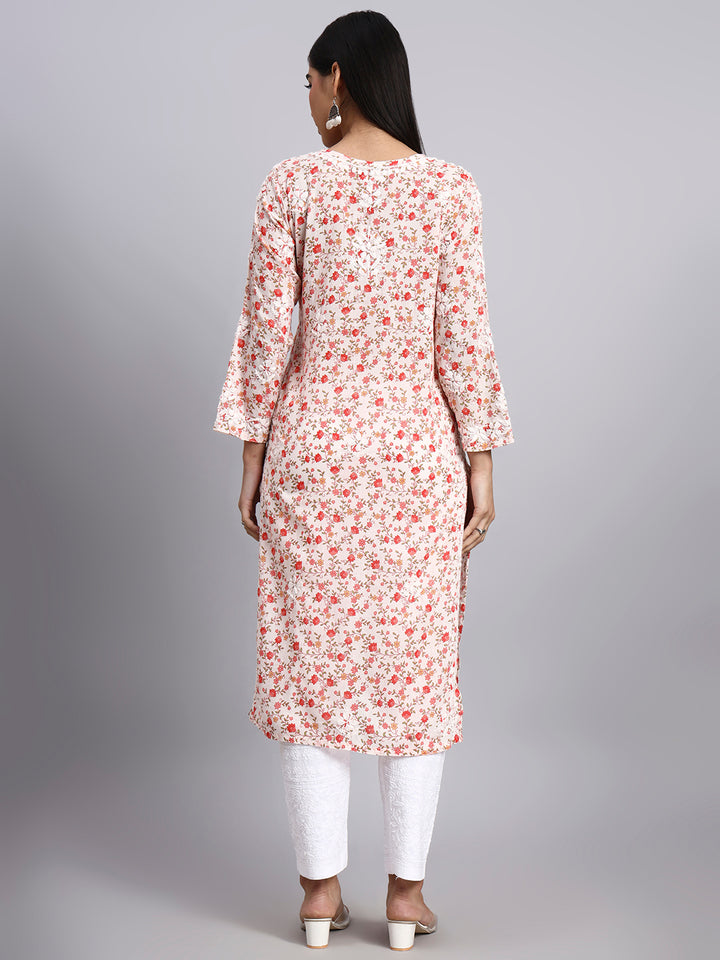 Hand Embroidered Chikankari Mulmul Printed Straight Kurta- PC4105