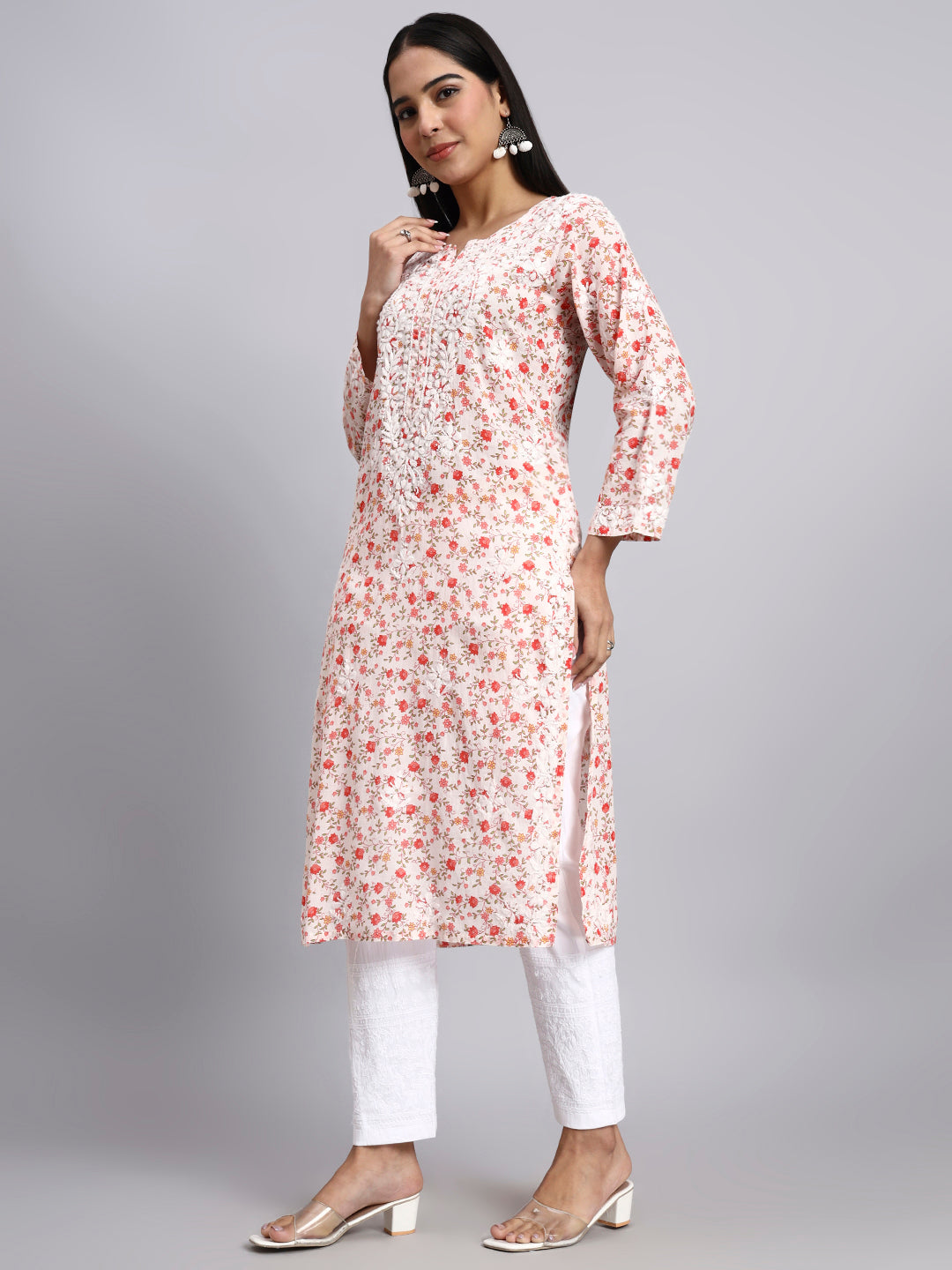 Hand Embroidered Chikankari Mulmul Printed Straight Kurta- PC4105