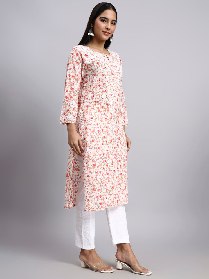 Hand Embroidered Chikankari Mulmul Printed Straight Kurta- PC4105