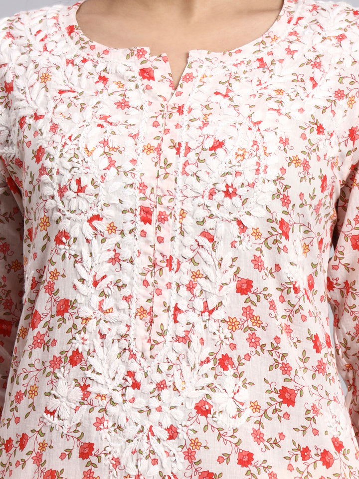 Hand Embroidered Chikankari Mulmul Printed Straight Kurta- PC4105