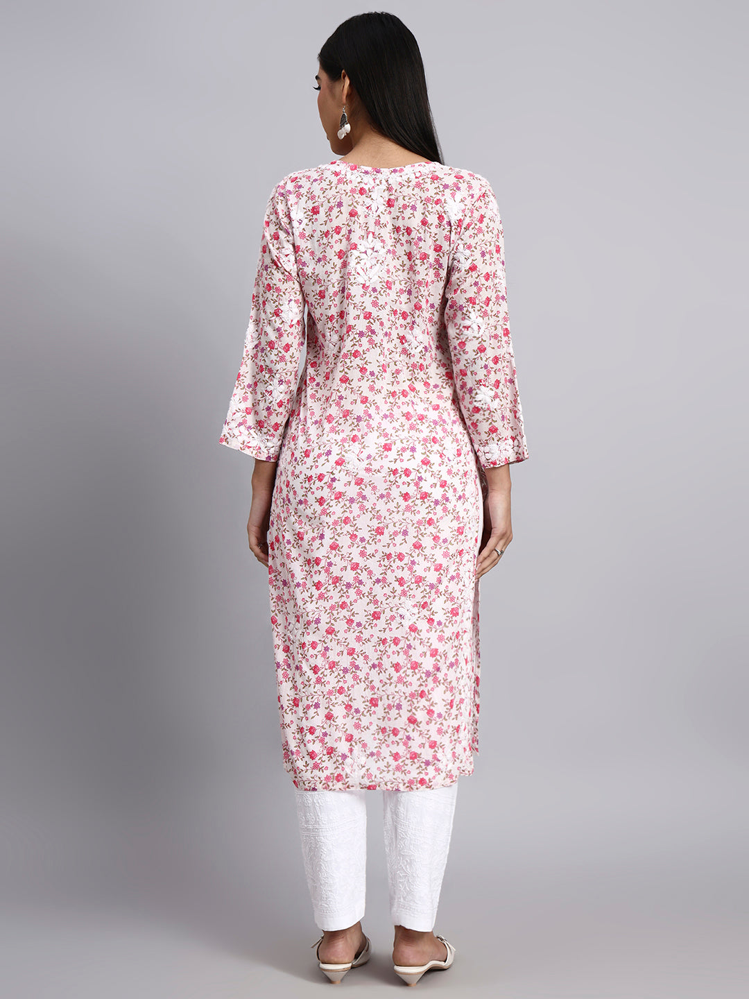 Hand Embroidered Chikankari Mulmul Printed Straight Kurta- PC4105
