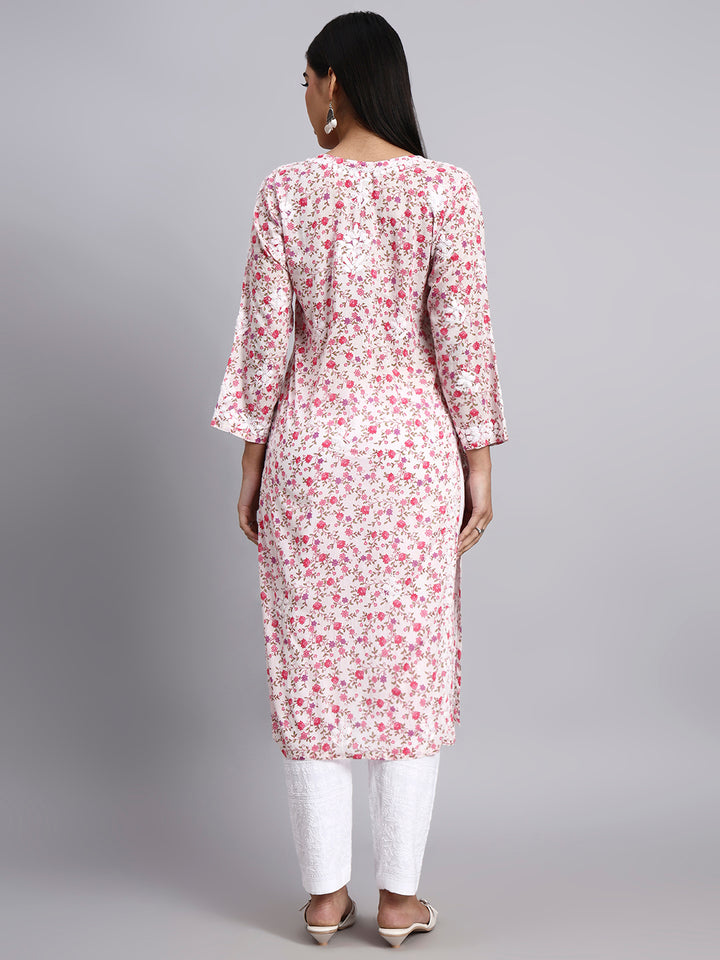 Hand Embroidered Chikankari Mulmul Printed Straight Kurta- PC4105