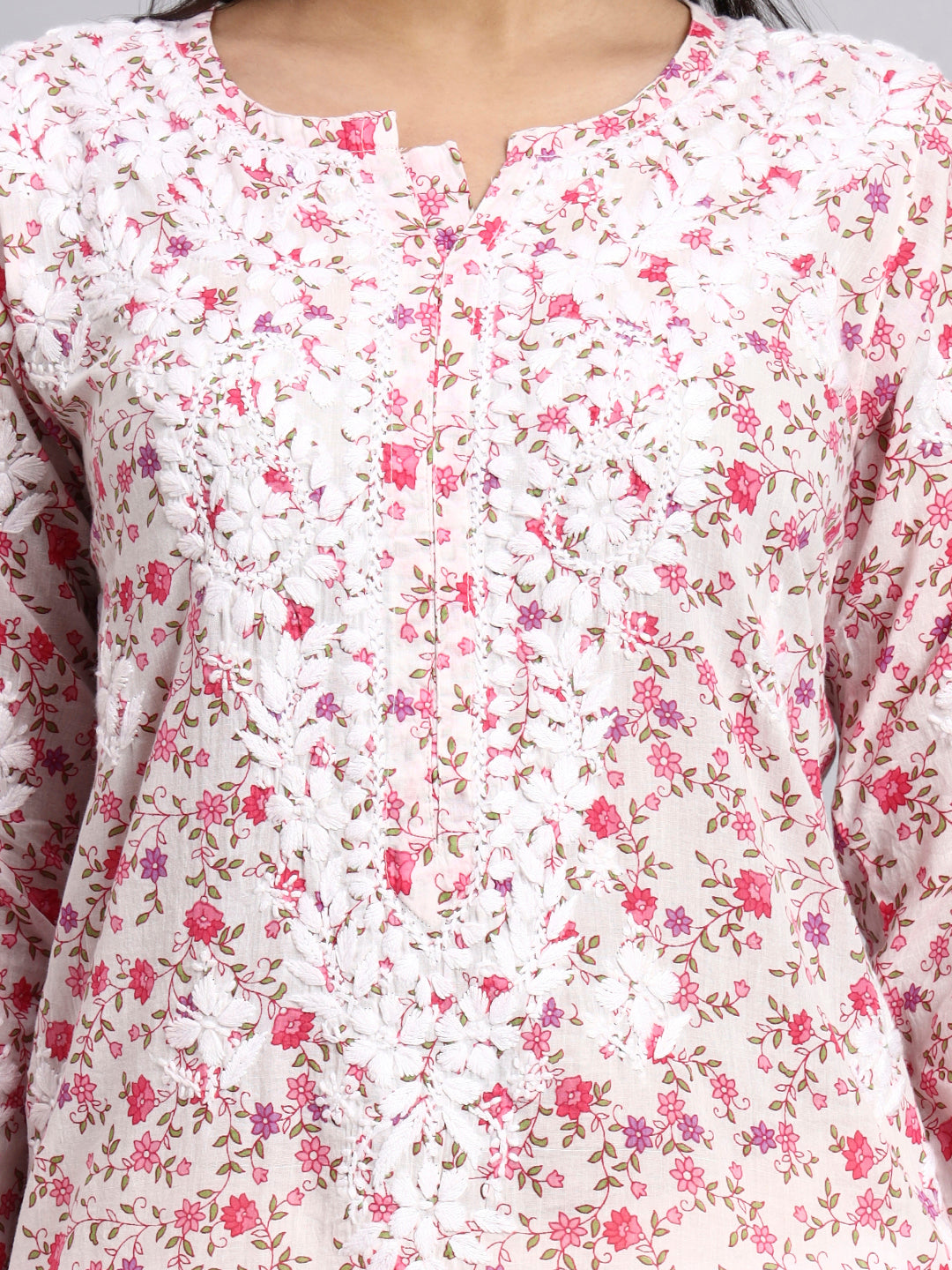 Hand Embroidered Chikankari Mulmul Printed Straight Kurta- PC4105