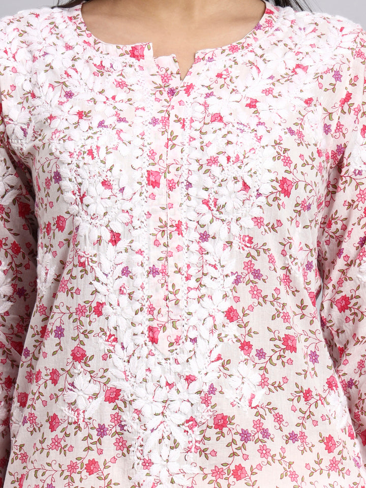 Hand Embroidered Chikankari Mulmul Printed Straight Kurta- PC4105