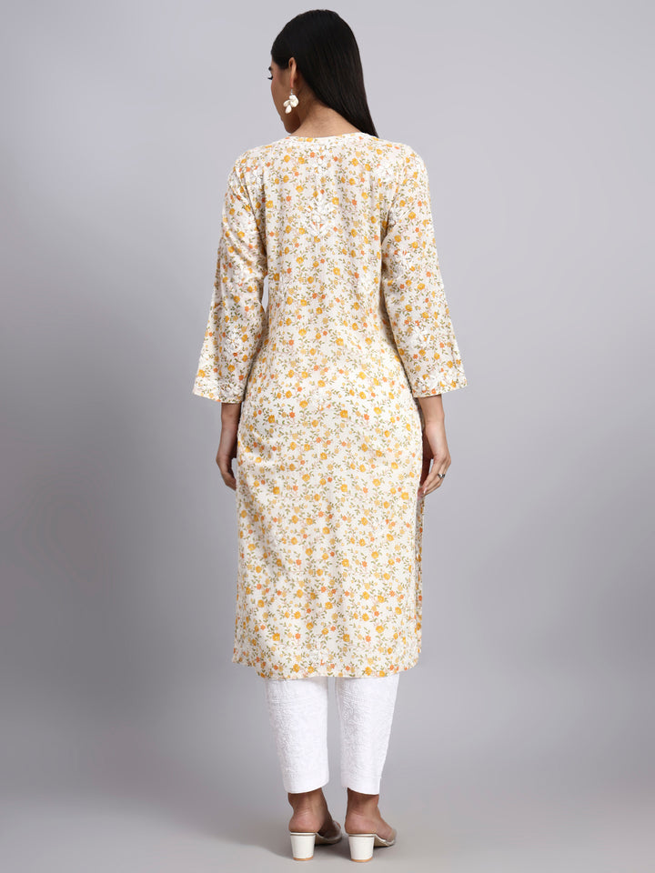 Hand Embroidered Chikankari Mulmul Printed Straight Kurta- PC4105