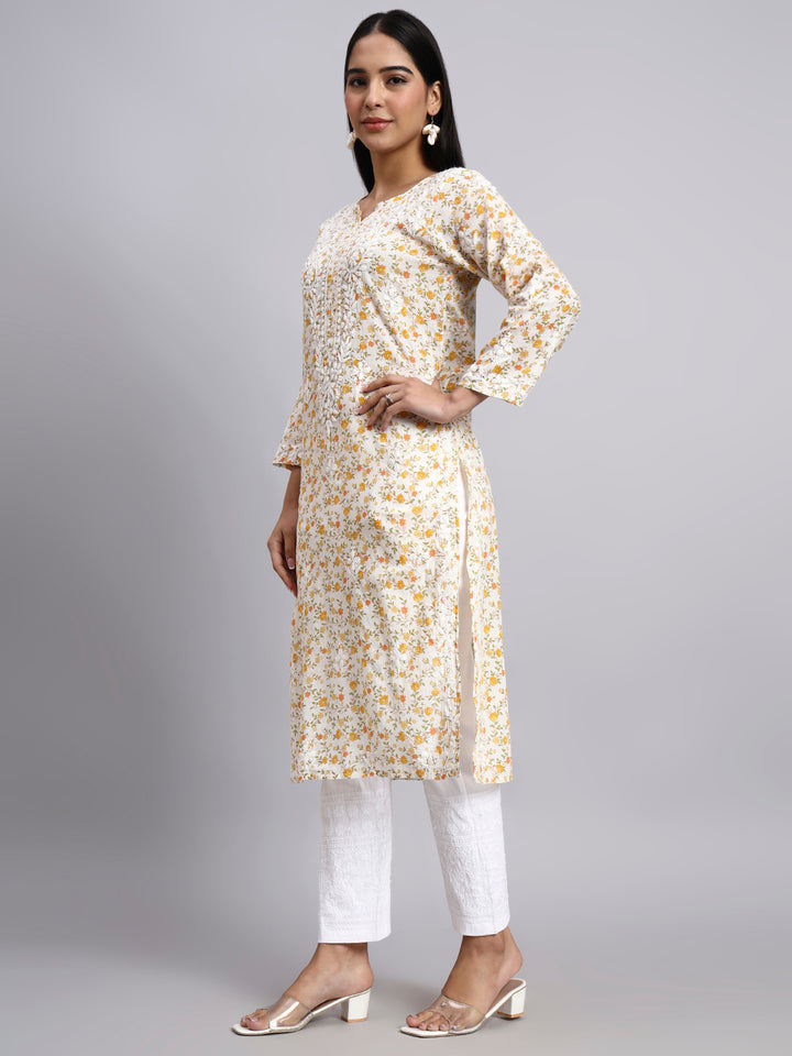 Hand Embroidered Chikankari Mulmul Printed Straight Kurta- PC4105