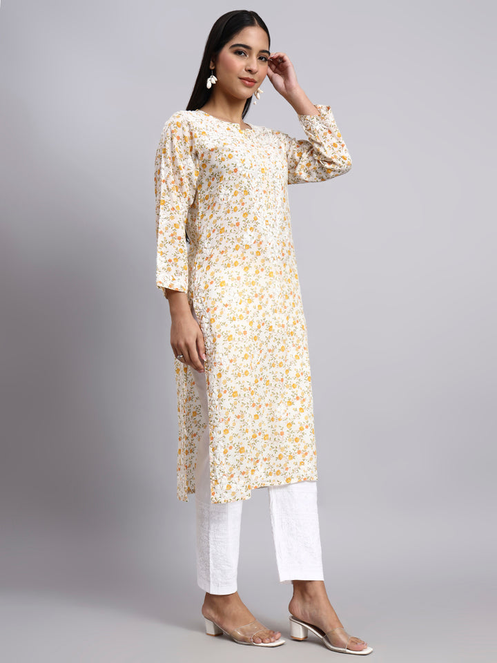 Hand Embroidered Chikankari Mulmul Printed Straight Kurta- PC4105