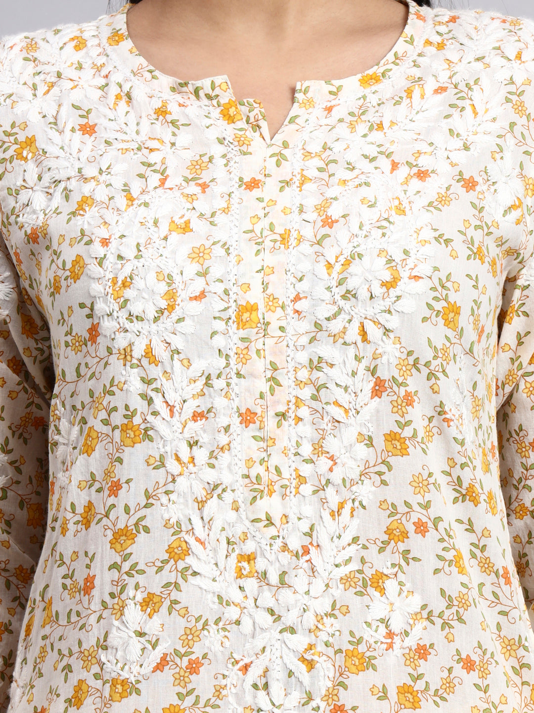 Hand Embroidered Chikankari Mulmul Printed Straight Kurta- PC4105